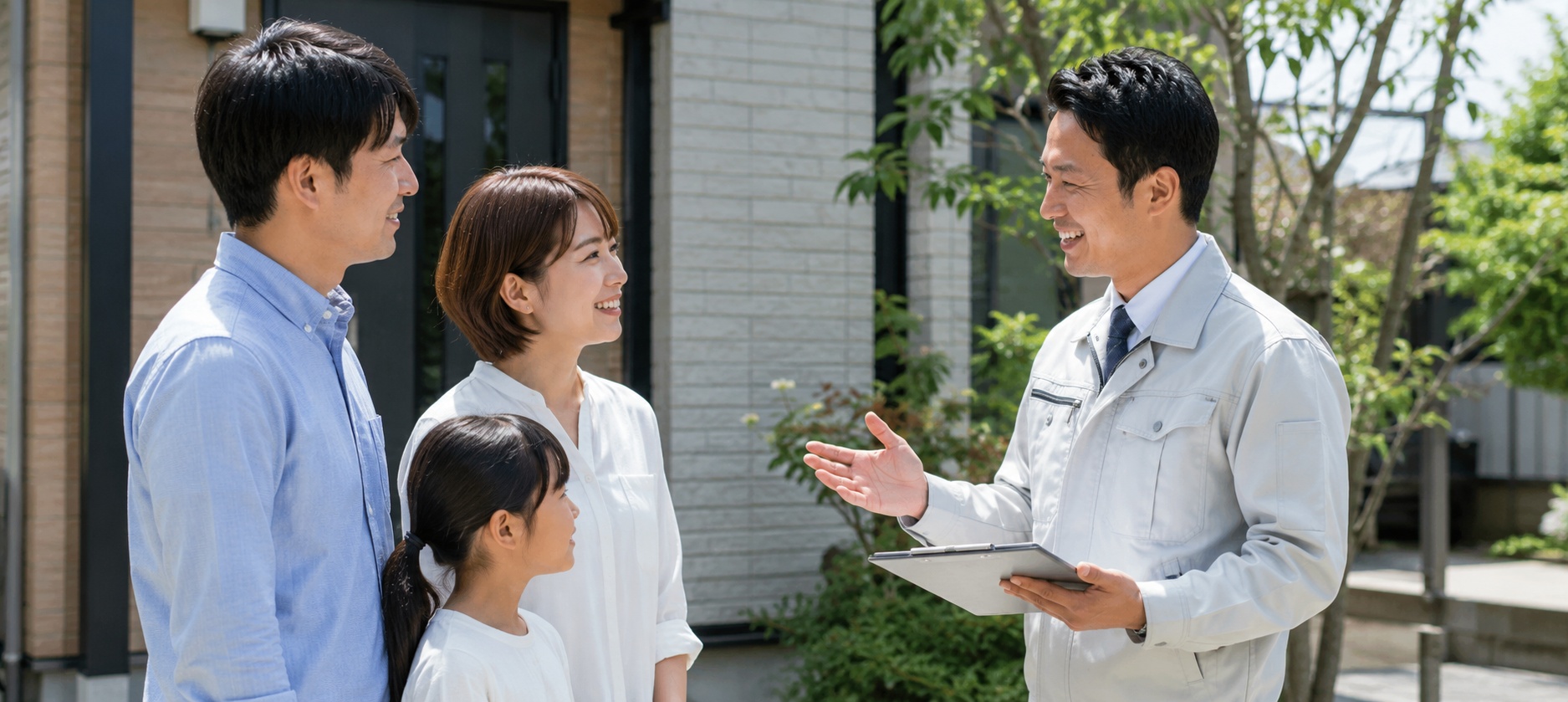 足立区で夏の外壁塗装を相談している様子