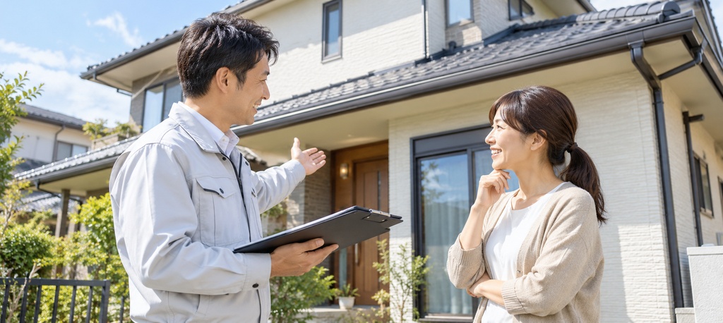 足立区で冬前の外壁と屋根の点検を相談している様子